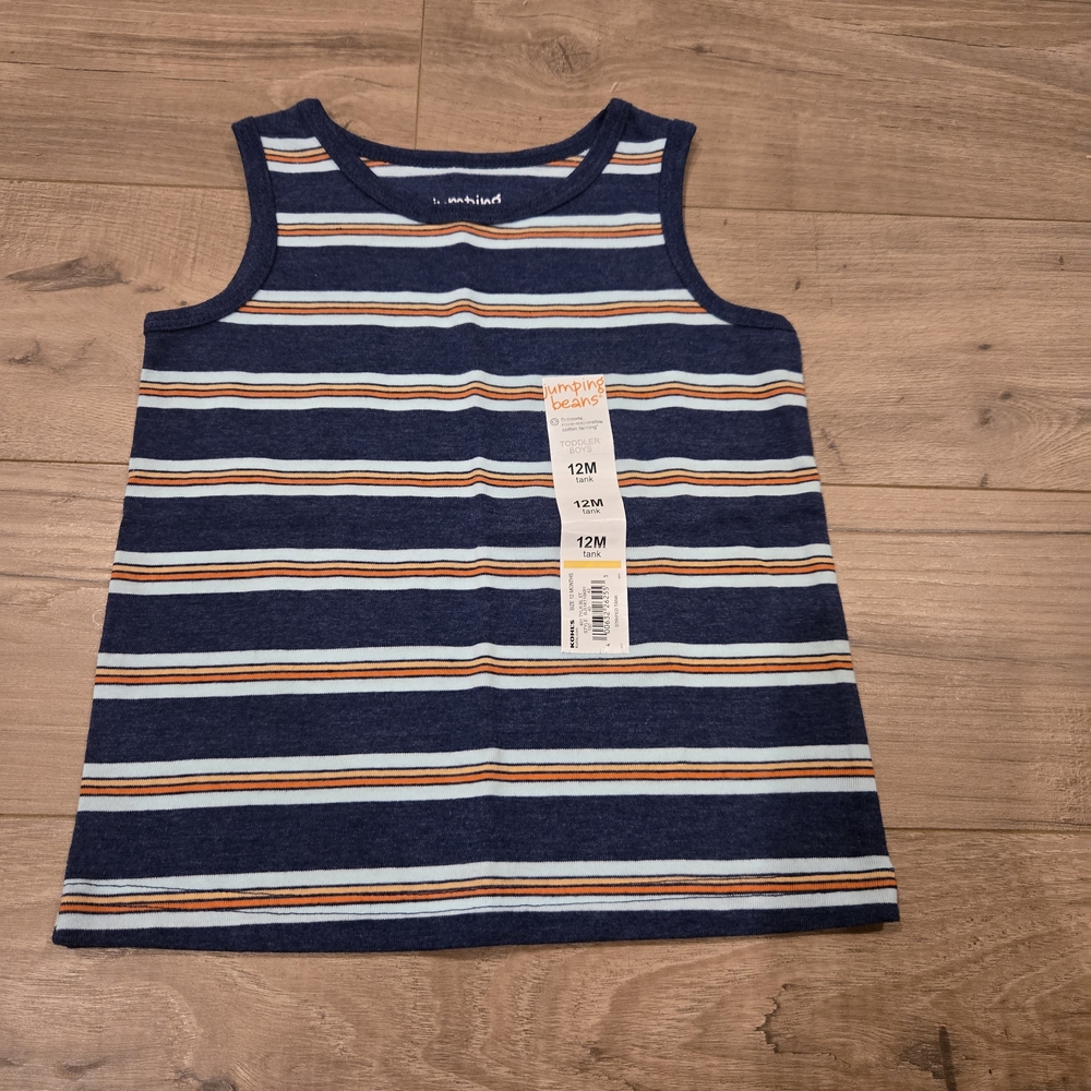 Jumping Beans Blue Orange Boys Striped Summer Tank Size 12M - NWT ☀️